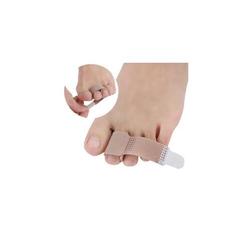 Vivafit AFT-TS009 lábujjvédő gyűrű, bézs színű, kalapácsujjak, bütykök és átfedő lábujjak számára, lábon viselve