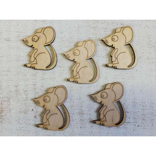 5 darabos 5cm-es fa egér forma, nyers, natúr fa, DIY kézműves kellékek