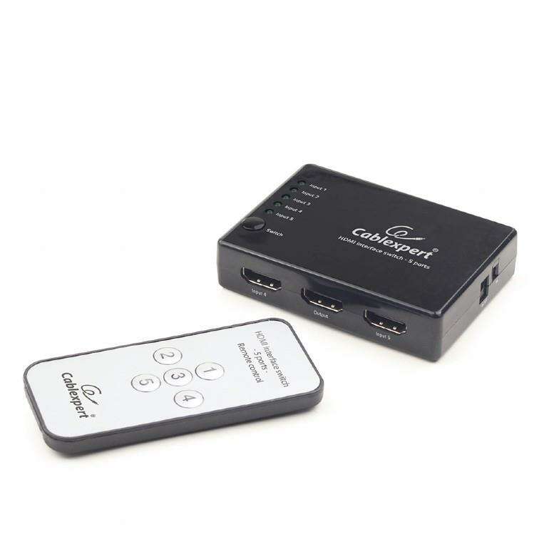 Gembird DSW-HDMI-53, 5 Portos, Távirányítós, Fekete, HDMI switch