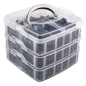 Set de 620 de cleme și elemente de fixare pentru mașini, 16 dimensiuni, asortate, într-o cutie de depozitare din plastic transparent - Elemente de fixare a caroseriei vehiculului
