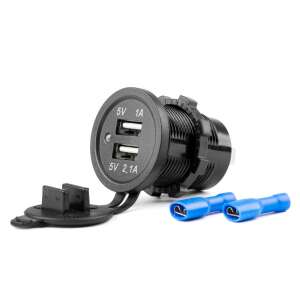 Vízálló dupla USB autós töltő gyors töltéssel (QC3.0), 12-24V, fekete - AMiO