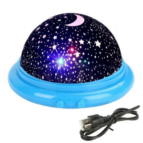 Projektor gwiazd nocny, LED, zasilany USB, niebieski, wzór księżyca i gwiazd
