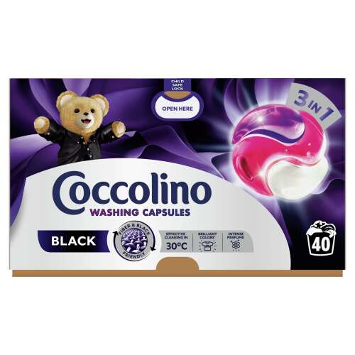 Coccolino Black 3in1 Kapsułki do prania, 40 prań, do ciemnych i czarnych ubrań, skuteczne pranie, lśniące kolory, intensywny zapach