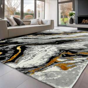 Den Sunset 1422 L. Gri 120x170cm modern szőnyeg, fekete, szürke és arany márvány mintával - Lakberendezés