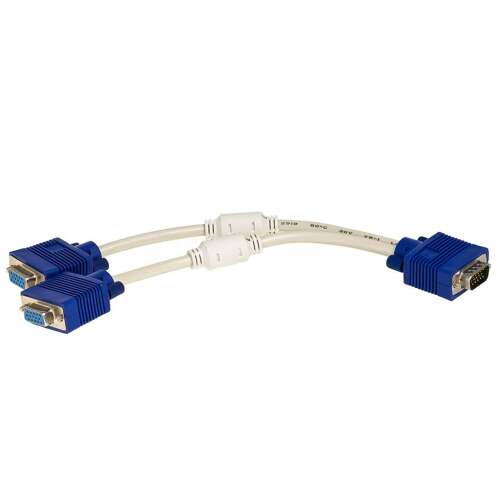 Adapter rozdzielacz VGA Akyga, 1 wtyk męski do 2 gniazd żeńskich VGA, srebrny