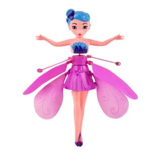 Purple flying fairy doll with blue hair and pink wings, sensor controlled, USB rechargeable - Interactive Kids' Toy