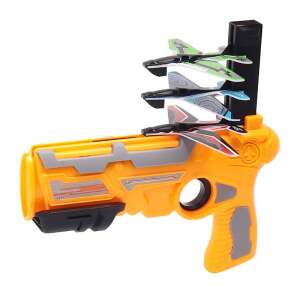 Yellow toy airplane launcher with 4 airplanes,  Játékfegyver kilövővel, sárga, 4 repülő, készlet - Toy Gun, Bullet