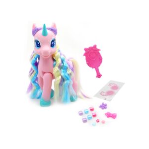 Dreameez fésülhető unikornis játék kiegészítőkkel, rózsaszín unikornis színes sörénnyel és farokkal, kefével és gyöngyökkel - Dreameez