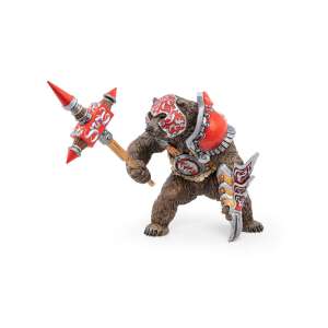 Фигурка Papo Fantasy Воин Мечка Мутант, кафява мечка, облечена в червена и сребърна броня с голямо оръжие брадва - Mercaton Фигура