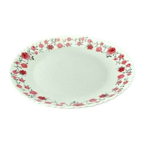 Opál üveg lapostányér rózsás dekorációval, 26,8 cm