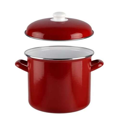 Piros zománcozott fazék fedővel, Perfect Home márka, 8,6 literes