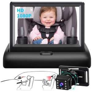 Car Monitor for Baby and Child Rear Seat with Camera, 4.3-inch IPS Display, Full HD 1080P Camera with Night Vision, 150° Wide Angle, Car Charger Powered, Black