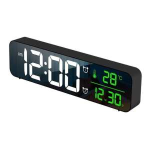 Black digital alarm clock with green LED display showing time, temperature, and date - OEM Alarm Clock
