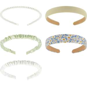 5 db színes hajpánt lányoknak, gyöngyös, virágos és egyszínű mintákkal, Promerco®️ - Fejpánt