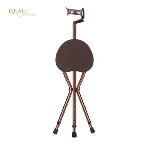 Qual brand folding walking stick with seat, adjustable height, brown, anti-slip, for elderly - Sétabot