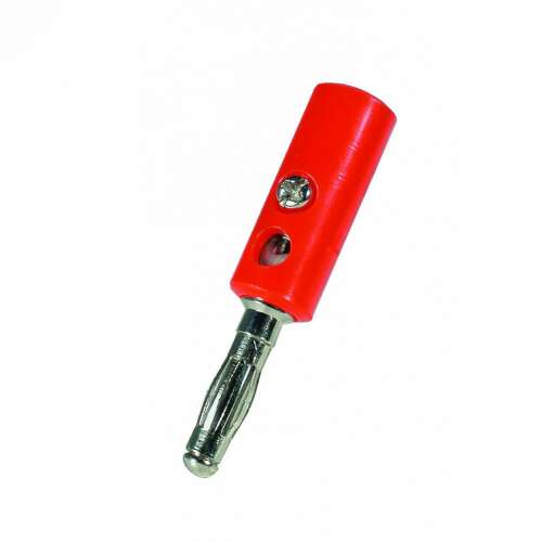 Red banana plug, 4mm, screw terminal, cross hole, plastic, for electrical equipment