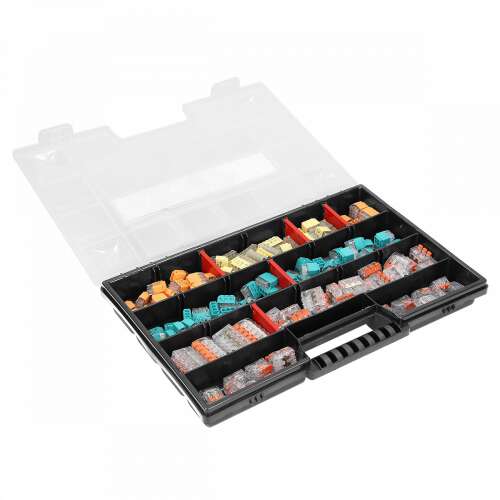 Sada konektorov na káble HOUSE PREMIUM, 151 kusov. Obsahuje push-in a kompresné konektory v praktickom a odolnom boxe.