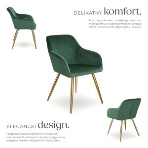 Krzesło Velvet Glamour - Zielony Aksamit - Złote Nóżki 118325586 - Krzesło do jadalni