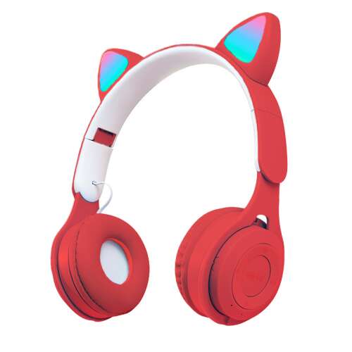 MRG MY08CAT On-Ear Bluetooth fejhallgató macska fülekkel, Piros - MRG