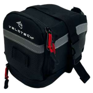 Velotech bővíthető nyeregtáska, fekete, vízálló, fényvisszaverő, kerékpározáshoz - Kerékpár kiegészítő