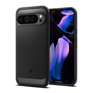 Spigen Rugged Armor telefontok Google Pixel 9 Pro XL-hez, fekete, szénszálas mintával, ütésálló, légpárnás sarkokkal - Spigen