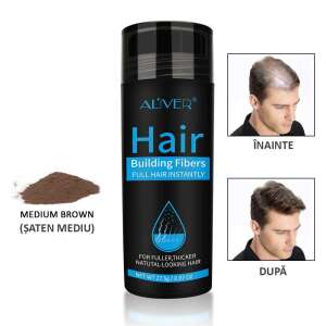 Aliver Fibre de Construcție a Părului, Maroniu Mediu (Saten Mediu), Pudră de Îngroșare a Părului, Înainte și După, Păr Plin Instantaneu - Vopsele de păr