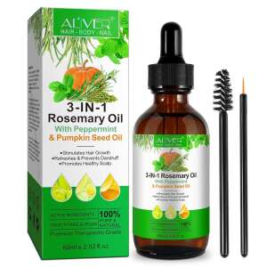 Aliver Ulei de rozmarin 3-în-1 cu mentă și semințe de dovleac, 60ml, ser natural pentru creșterea părului, ulei pentru păr pentru scalp și piele - Ulei de păr