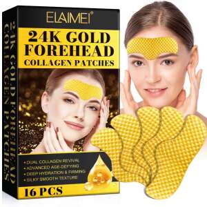 Set Plasturi Tratament Anti-Rid pentru Frunte cu Aur 24K, Colagen, Acid Kojic, Efect de Intinerire a pielii, Elaimei, (16 bucati)