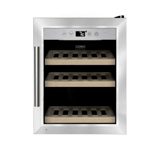 Caso WineSafe 12 wine cooler, stainless steel, 12 bottle capacity, 5-20°C temperature control, touch control, wooden shelves