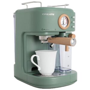 Retro félautomata kávéfőző CREATE, Thera Retro Pro, 20 bar, 1,5 liter, ideális minden kávékülönlegességhez, kompatibilis őrölt kávéval, nyomásmérő, gyorsmelegítés, integrált tejtartály 500 ml