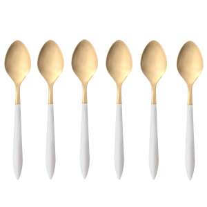 Casa Bugatti Ares Gold 6 piece dessert spoon set, gold and white, stainless steel, matte finish - Cutlery