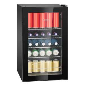 Bomann KSG7287 63 liter black mini fridge with glass door, filled with drinks - Bomann