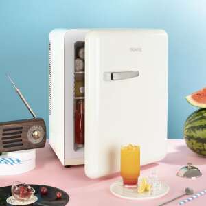 H.Koenig TOAD8 Retro Мини хладилник в кремав цвят, компактен хладилник за напитки и закуски - Мини хладилник