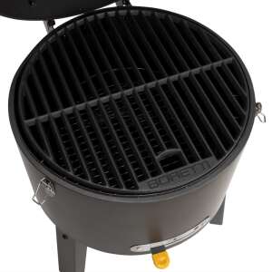 Boretti Tonello portable charcoal grill with cast iron grate and lid open - Garden Grill & BBQ Tool