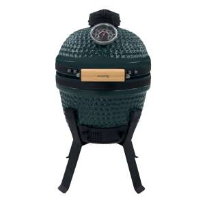 H.Koenig Kamado BBQ grill, 13 inch, green ceramic, with built-in thermometer, bamboo handle, air vents, rust resistant - Garden Grill & BBQ Tool