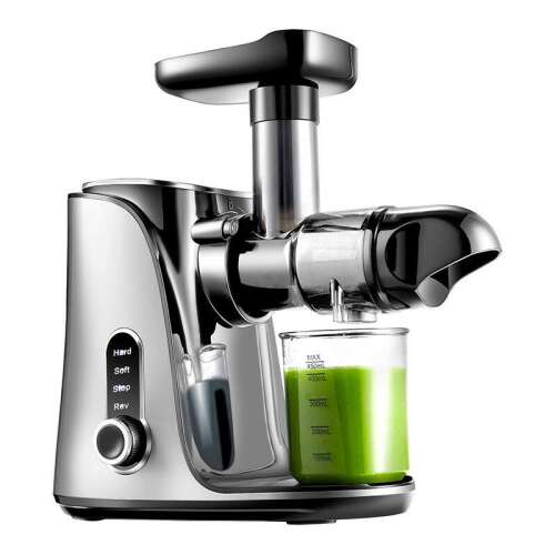AMZCHEF 3001-GA Slow Juicer, grau, mit Saft im Glas, gesund, frisch, kaltgepresster Saft, vitaminreich, einfach zu bedienen
