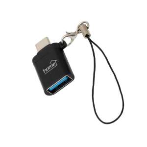 Home USB-C to USB-A adapter, black, with lanyard, for charging and data transfer - USB Adapter