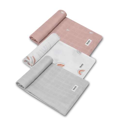 Lionelo bambusz 3 db-os textil pelenka szett, szivárványos mintával, 70x70 cm