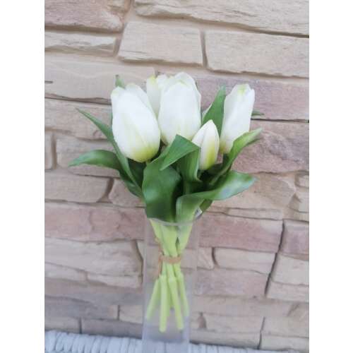 REAL TOUCH Tulipán Művirág 7 szálas csokorban 28cm #fehér