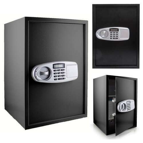Black electronic safe with digital keypad and handle, 50x35x30cm, Pepita