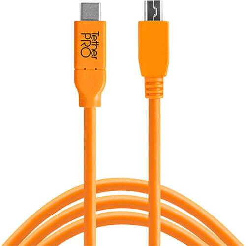 Tether Tools CUC2415-ORG USB-Kabel, USB 2.0, 4,6 m, USB C auf Mini-USB B, orange