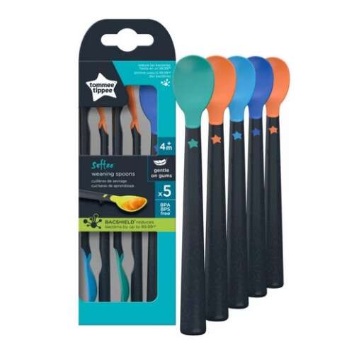Tommee Tippee Softee etetőkanalak, 5 db-os csomag, gyengéd az ínyhez, BPA mentes, 4 hónapos kortól