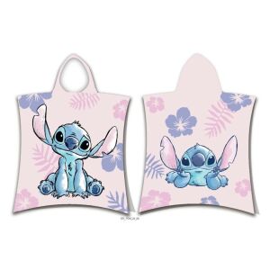 Lilo és Stitch kapucnis poncsó törölköző, rózsaszín, elöl- és hátulnézet - Jerry Fabrics
