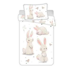Nyuszi fehér nyuszi ovis ágyneműhuzat garnitúra, 100x135 cm paplanhuzat és 40x60 cm párnahuzat - Jerry Fabrics