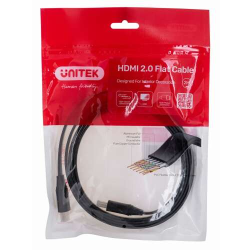 UNITEK HDMI 2.0 Kábel - Lapos - 2m - Fekete