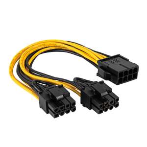 Akyga AK-CA-81 0,2m internes Netzteilkabel, schwarz und gelb, 2x 8-Pin PCIe-Stecker - Netzkabel