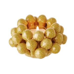 ENCHANTED FORST mécsestartó, gomba formájú, kerámia, sárga, fehér pöttyös, 7cm - Mécsestartó