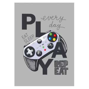 Pătură Gamer cu gamepad și textul 'Eat Sleep Play Repeat' pe un fundal gri - Homyl