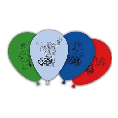 Set of 4 Avengers latex balloons, featuring Hulk, Thor, Captain America, and Iron Man