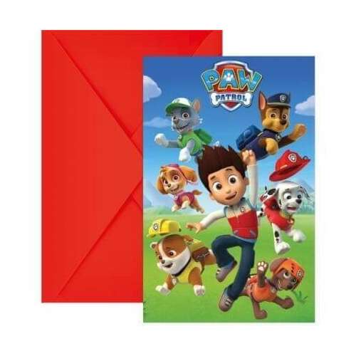 Paw Patrol Party Invitations, 6 pack with envelopes, birthday party invitations, kids party invitations